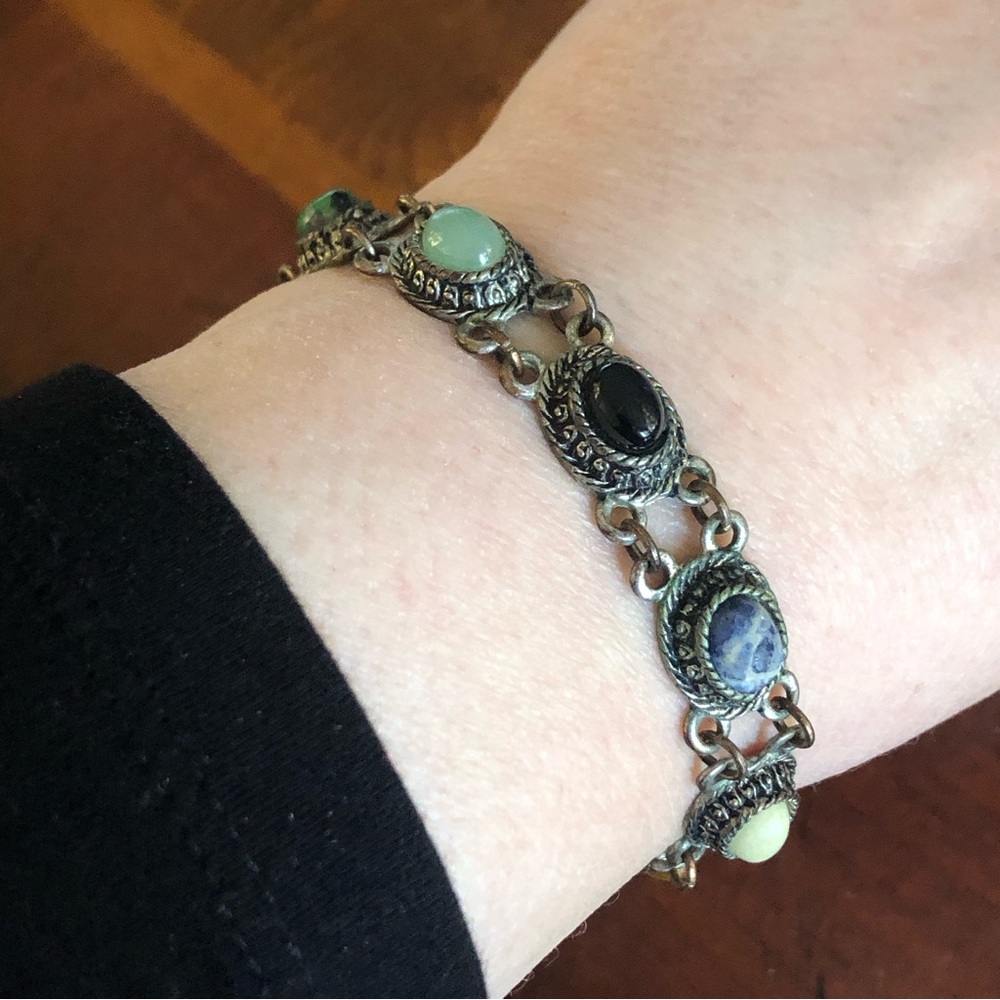Vintage natural stone cabochon link bracelet